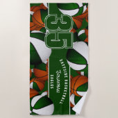 バスケットの多カスタムくの選手の名前の緑の白 ビーチタオル (正面)