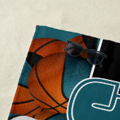 バスケットの多カスタムくの選手の名前ティール(緑がかった色)ブラック ビーチタオル (インサイチュ)