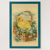 バスケットの子ガモ ヴィンテージ イースター インビテーション ジグソーパズル (縦)
