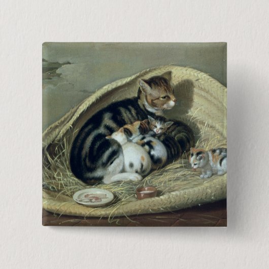 バスケットの彼女の子ネコを持つ猫、1797年 缶バッジ (正面)