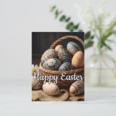 バスケットの様々な装飾的な復活祭の卵 ポストカード (スタンド正面)