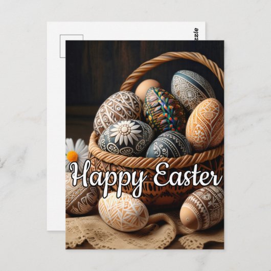 バスケットの様々な装飾的な復活祭の卵 ポストカード (正面/裏面)