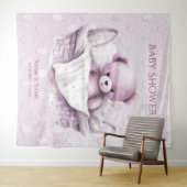 バスケットの背景にピンクのテディベア タペストリー (インサイチュ(横))