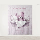 バスケットの背景にピンクのテディベア タペストリー (正面)