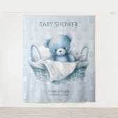 バスケットの背景に青いテディベア タペストリー (正面)