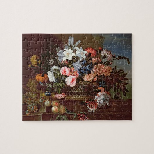 バスケットの花の静物画 ジグソーパズル (横)