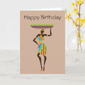 バスケットの部族の誕生日を持つアフリカの部族の女性 カード (黄色い花)