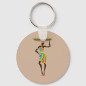 バスケットの部族芸術を持つアフリカの部族の女性 キーホルダー (正面)