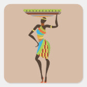 バスケットの部族芸術を持つアフリカの部族の女性 スクエアシール (正面)