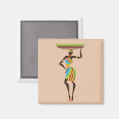 バスケットの部族芸術を持つアフリカの部族の女性 マグネット (正面/裏面)