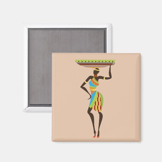 バスケットの部族芸術を持つアフリカの部族の女性 マグネット (正面/裏面)