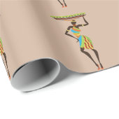 バスケットの部族芸術を持つアフリカの部族の女性 ラッピングペーパー (ロールコーナー)