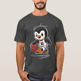 バスケットをするペンギン 背番号10 おもしろ Tシャツ