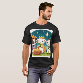 バスケットを持つ野原に3頭のヤギが立っている Tシャツ