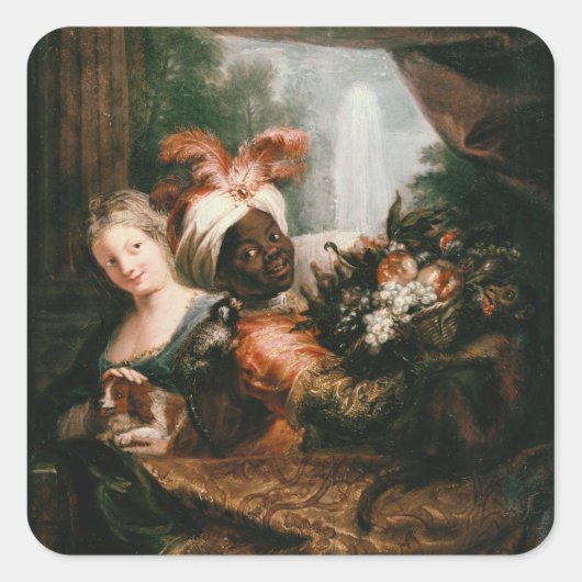 バスケットを持つ黒人の若者 スクエアシール (正面)