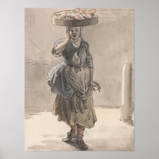 バスケットを頭に被った女の子 – Paul Sandby ポスター (正面)