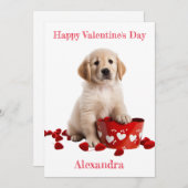 バスケットカスタムバレンタイン付きゴールデンレトリバーパップ シーズンカード (正面/裏面)