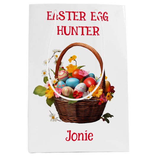 バスケットカラフルエッグイースターエッグ狩り ミディアムペーパーバッグ (正面)