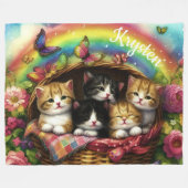 バスケットキッチンレインボーバラ蝶の名前 フリースブランケット (正面(横))