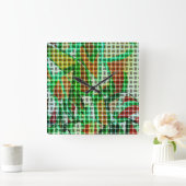 バスケットスタイルの緑の曲線リボン スクエア壁時計 (ホーム)