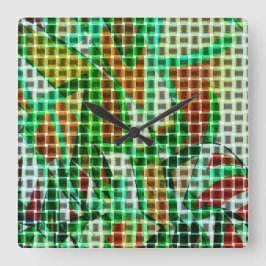 バスケットスタイルの緑の曲線リボン スクエア壁時計