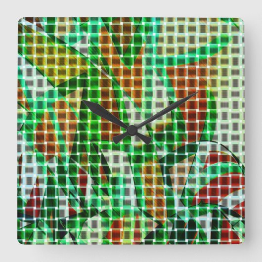 バスケットスタイルの緑の曲線リボン スクエア壁時計 (正面)