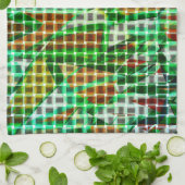 バスケットスタイル、緑の湾曲したリボン、サンゴ詳細 キッチンタオル (折り畳み)