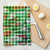 バスケットスタイル、緑の湾曲したリボン、サンゴ詳細 キッチンタオル (四つ折り)