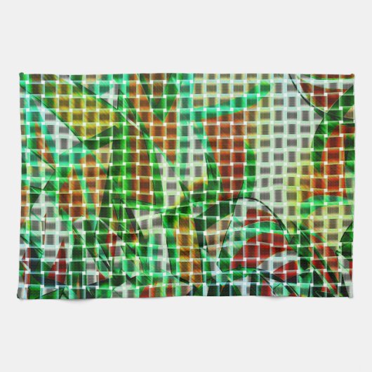 バスケットスタイル、緑の湾曲したリボン、サンゴ詳細 キッチンタオル (横)