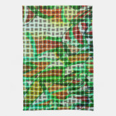 バスケットスタイル、緑の湾曲したリボン、サンゴ詳細 キッチンタオル (縦)