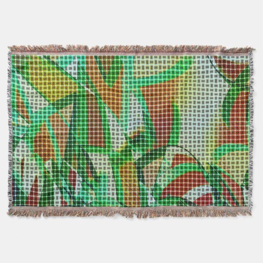 バスケットスタイル、緑の湾曲したリボン、サンゴ詳細 スローブランケット (正面)