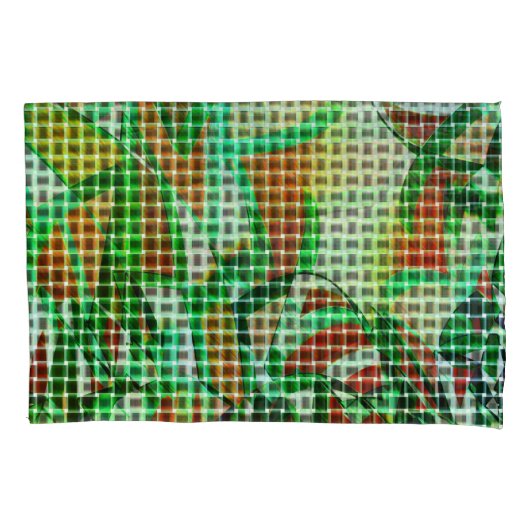 バスケットスタイル、緑の湾曲したリボン、サンゴ詳細 枕カバー (正面左)