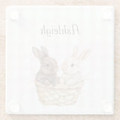 バスケットストライプイースターにシックなピンクの格子模様のブニー ガラスコースター (裏面)