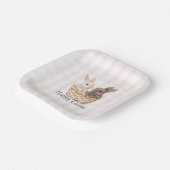 バスケットストライプイースターにシックなピンクの格子模様のブニー ペーパープレート (傾斜あり)