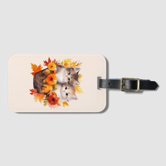 バスケットパーソナライズされたに入ったかわいい子猫 ラゲッジタグ (正面横)