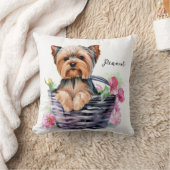 バスケットパーソナライズされたウォーターカラーアートのヨークシャーテリア クッション (ブランケット)