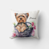 バスケットパーソナライズされたウォーターカラーアートのヨークシャーテリア クッション (正面)