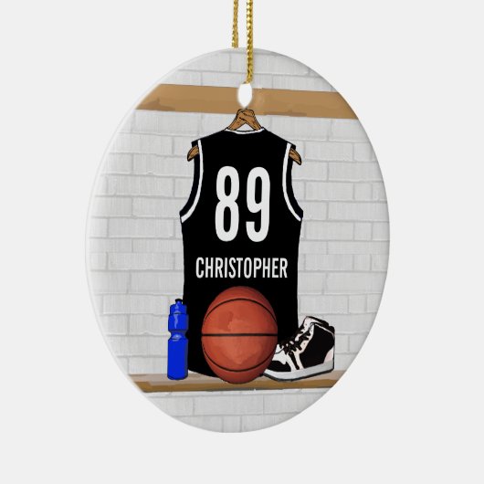 バスケットパーソナライズされたボールのジャージー（黒と白） セラミックオーナメント (右)