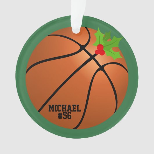バスケットボパーソナライズされたットフォトクリスマス オーナメント (正面)