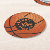 バスケットボパーソナライズされたールバー（ユダヤ教の）バル・ミツバーオレンジブラック ラウンドペーパーコースター (アングル)