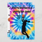 バスケットボーカスタムルガールTie-Dyeレインボー誕生日 招待状 (正面/裏面)