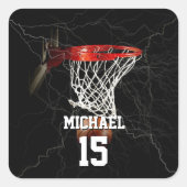 バスケットボールあなたの名前とナンバーアートをポップ・アートの追加 スクエアシール (正面)
