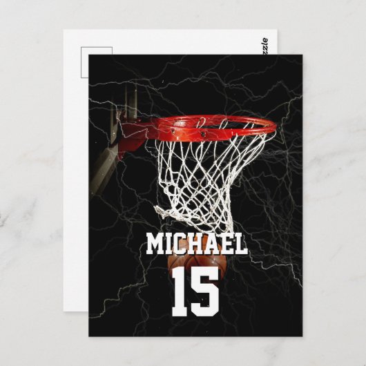 バスケットボールあなたの名前とナンバーアートをポップ・アートの追加 ポストカード (正面/裏面)