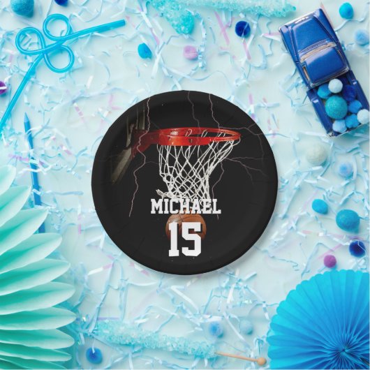 バスケットボールあなたの名前と番号を追加 ペーパープレート (パーティー)