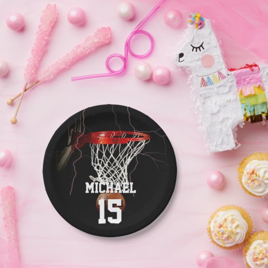バスケットボールあなたの名前と番号を追加 ペーパープレート (パーティー)