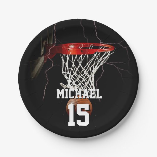 バスケットボールあなたの名前と番号を追加 ペーパープレート (正面)
