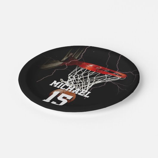 バスケットボールあなたの名前と番号を追加 ペーパープレート (アングル)