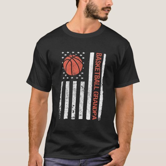 バスケットボールおじいちゃんアメリカ国旗 Tシャツ (正面)