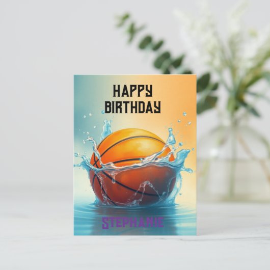 バスケットボールお誕生日おめでとう水を打つ ポストカード (スタンド正面)