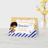 バスケットボールかわいいアフリカ系アメリカ人バースデーパーティー カード (黄色い花)